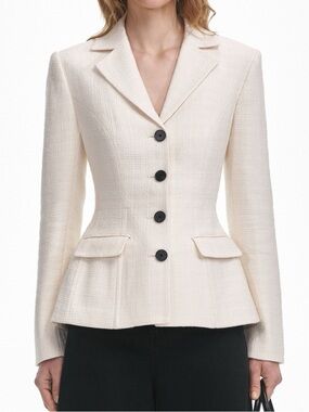 Self-Portrait Cream Textured Peplum Blazer - Size 8